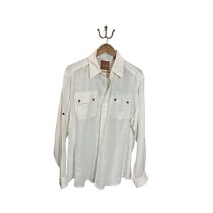 Tommy Bahama Men's 100% Linen Long Sleeve Button Up Shirt White Size L Beachy
